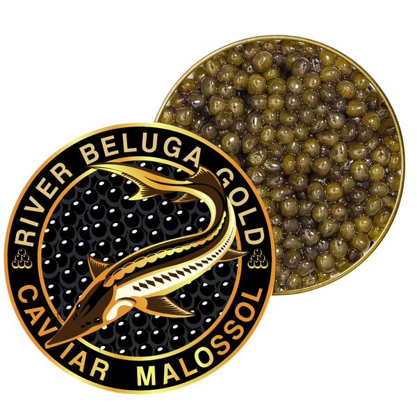 River Beluga Gold Sturgeon Malossol Black Caviar, Kaluga