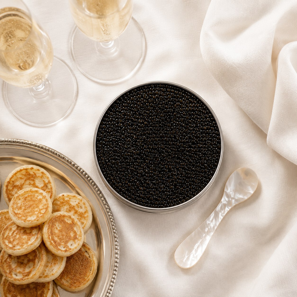 Luxury caviar set on elegant linen